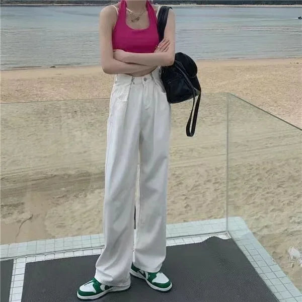 Hearujoy Harajuku Retro Solid Multi Pocket Wide Leg Cargo Pants Functional High Waist Pants Style Hip-Hop Straight Trousers Women Jeans