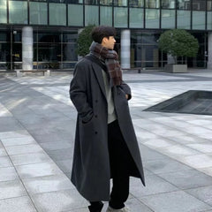 Hearujoy Men's Long Woolen Jacket To The Knee Winter Thickened Herringbone 2024 New Style Autumn/winter High Tall Coat