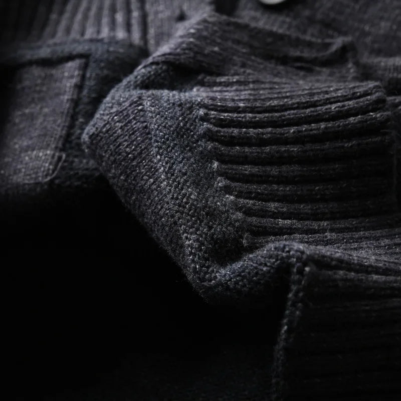 HEARUJOY  -  Premium Wool-Blend Relaxed Fit Layered V-Neck Cardigan Men's Warm Knit Sweater Coat for Autumn/Winter