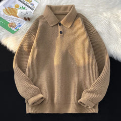 Hearujoy Autumn Clothing Men's Luxury Knitted Pullovers Sweater Long Sleeve Polo Shirt Texture Lapel Premium Solid Color Fashion Knitwear