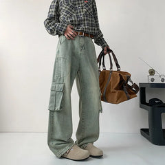 HEARUJOY  -  Black Baggy Jeans Men Retro Pocket Jeans Men Vintage Trousers Streetwear Hip-hop Loose Wide Leg Jeans Mens Denim Cargo Pants