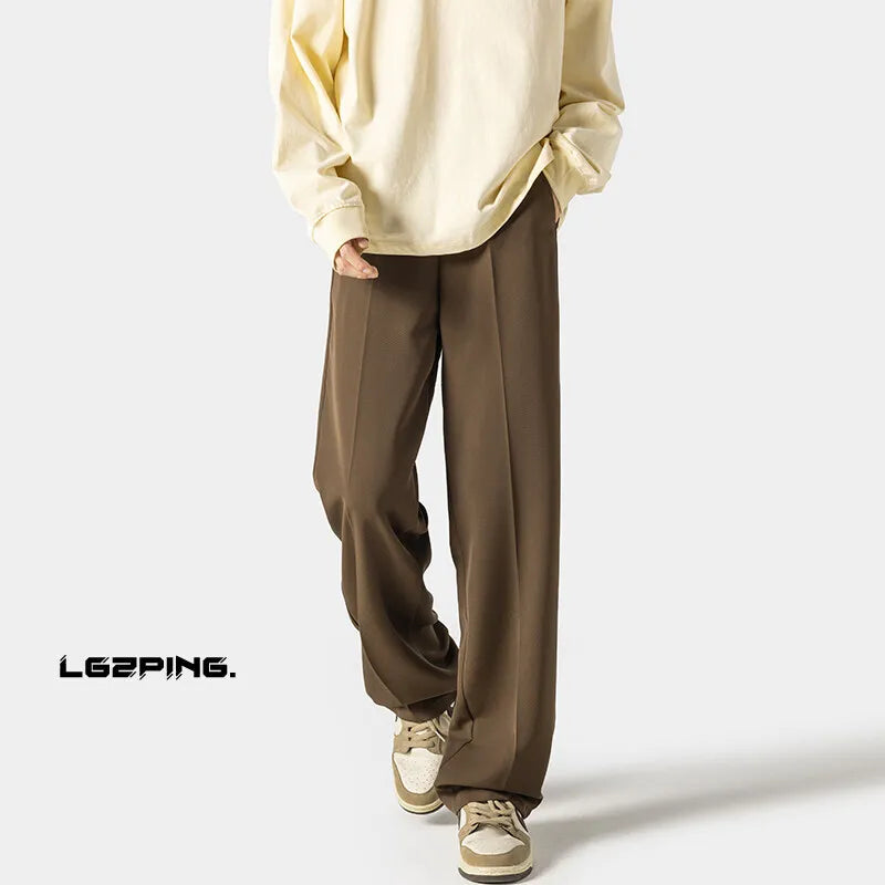 HEARUJOY  -  Brown Black Suit Pants Men Fashion Society Mens Dress Pants Korean Loose Straight Pants Mens Office Formal Trousers Plus Size