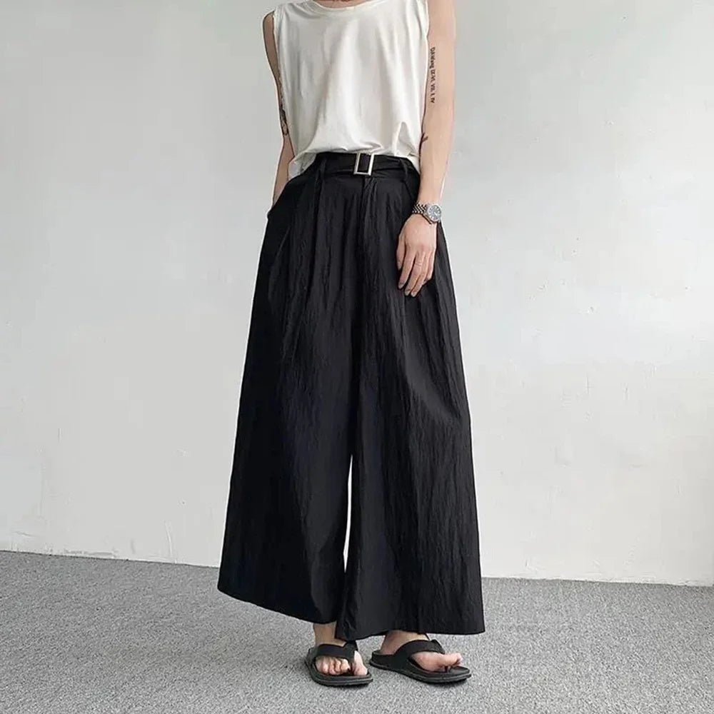 Hearujoy Japanese Casual Wide-leg Pants Men's Summer Quick-drying Loose Casual Pants Fashion Samurai Skirt Trousers Festival Costumes