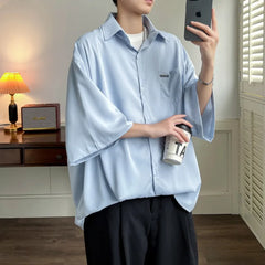 HEARUJOY  -  Summer Short Sleeved Shirt Men Society Mens Dress Shirt Korean Loose Ice Silk Shirt Mens White Casual Shirts Large Size 5XL