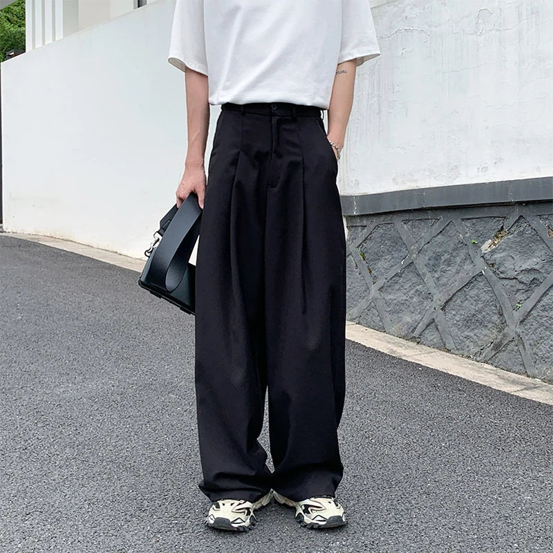 HEARUJOY  -  Black Suit Pants Men Oversized Fashion Social Mens Dress Pants Korean Loose Wide Leg Pants Mens Office Formal Trousers M-3XL