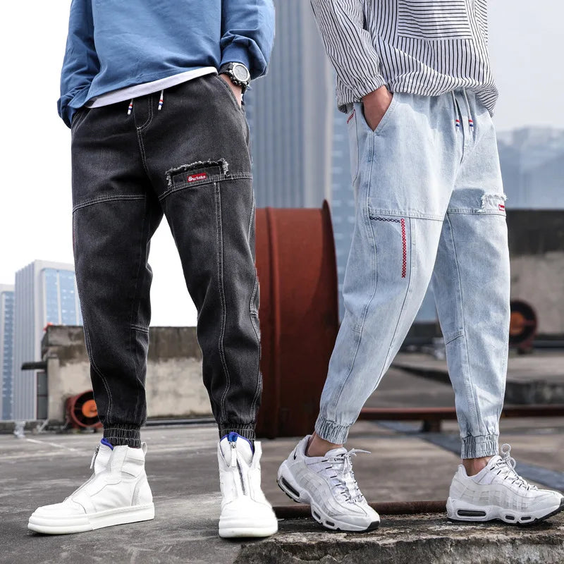 HEARUJOY  -  Spring Summer Black Blue Cargo Jeans Men Streetwear Denim Jogger Pants Men Baggy Harem Jean Trousers Ankle-Length Men Cloth