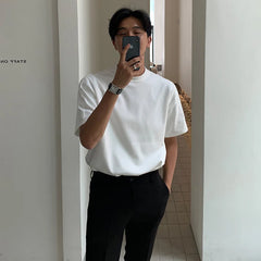 HEARUJOY  -  Summer Cotton Short Sleeved T-shirt Men Fashion Casual T Shirt Men Streetwear Korean Loose Black White T Shirt Mens Top M-2XL