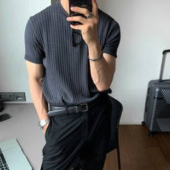 Hearujoy Summer Knitted T-shirt Men Elastic Slim Fit Fashion Casual Short Sleeve T Shirt Men Korean Round Neck Knit Tshirt Mens Tops