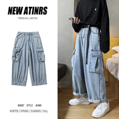 Hearujoy Baggy Jeans Trousers Male Denim Pants Black Wide Leg Pants Men's Jeans Loose Casual Korean Streetwear Hip Hop Harajuku