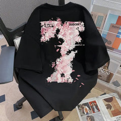 HEARUJOY  -  Pure Cotton Short-sleeved T-shirt National Trend Versatile Fashion Loose Summer Trendy Design Print Same Style