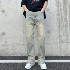 Hearujoy High Street Mud Yellow Micro La Elastic High Waist Boys' Denim Pants American Side Zipper Design Feel Pants