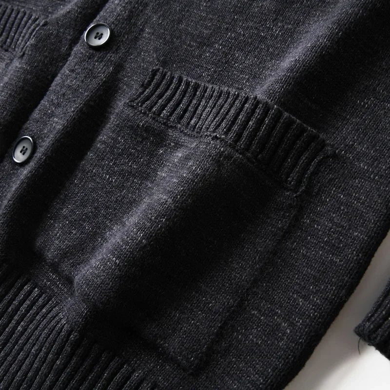 HEARUJOY  -  Premium Wool-Blend Relaxed Fit Layered V-Neck Cardigan Men's Warm Knit Sweater Coat for Autumn/Winter