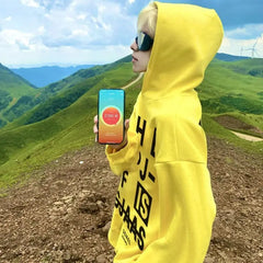 HEARUJOY  -  Male Hoodie Yellow Designer Clothing Deals 90s Vintage Cheap Cotton Novelty and No Brand New in Men's Hooded Sweatshirt Letters