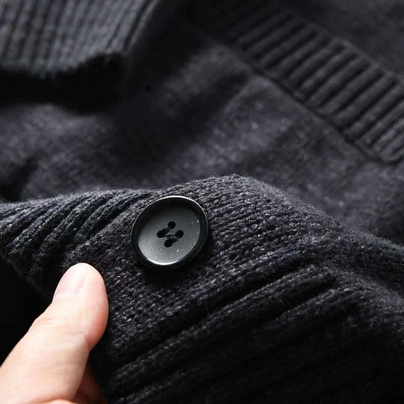HEARUJOY  -  Premium Wool-Blend Relaxed Fit Layered V-Neck Cardigan Men's Warm Knit Sweater Coat for Autumn/Winter