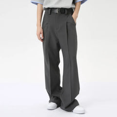 Hearujoy Fashion Men's Suit Pants Loose Belt Design Wide Leg Straight Casual Trousers Solid Color New Chic Summer 9C6278