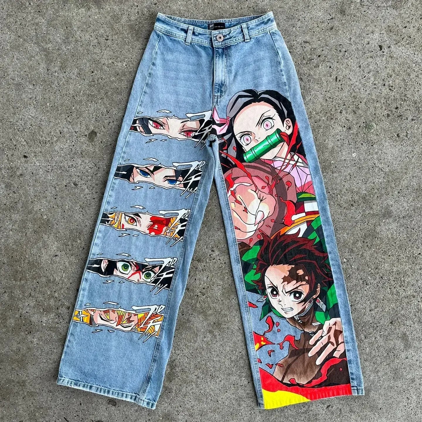 Hearujoy Harajuku fashion mens women’s jeans lightning graphic wide leg jean streetwear y2k denim cuples high waist pants men clothing