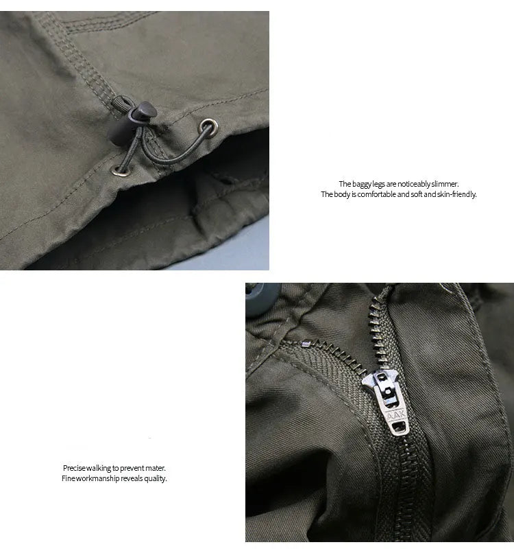 HEARUJOY  -  Summer Cropped Pants Men Multi Pocket Cargo Shorts Outdoor Sports Leisure Loose Shorts Fashion Youth Cotton Short Trousers
