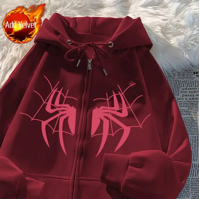 HEARUJOY  -  Man Hoodies Spider Funny Designer Novelty and Sweat Shirt Pastel Color High Quality Aesthetic Full Zip Up Sweatshirts for Men