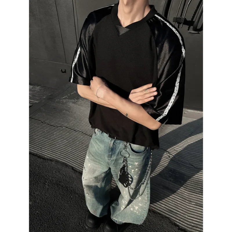 HEARUJOY  -  Summer Short Sleeved T-shirt Men Oversized Casual V-neck T Shirt Men Streetwear Korean Loose Pullover T Shirt Mens Top M-3XL