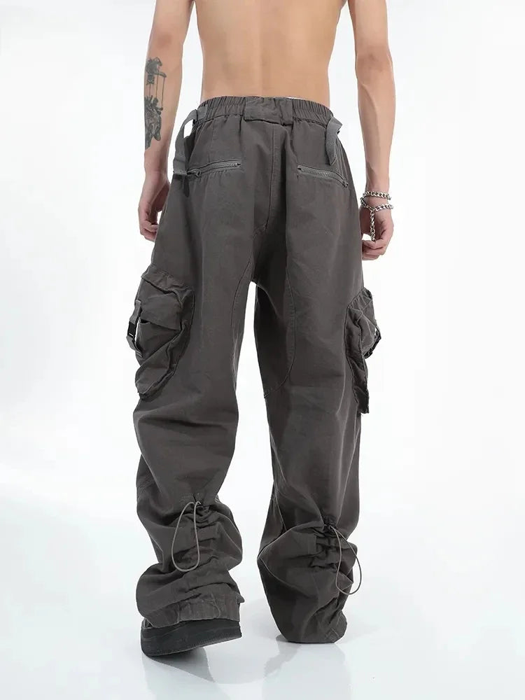 Hearujoy American Street Cargo Pants Men Hip Hop Wide Leg Trousers Male Cargo Y2K Pleated Loose Casual Men Designer Clothes