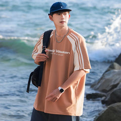 HEARUJOY  -  Streetwear Men Patchwork Striped Design T-shirt Unisex New in Summer Loose Fit American Vintage Casual Round Neck TopsTees