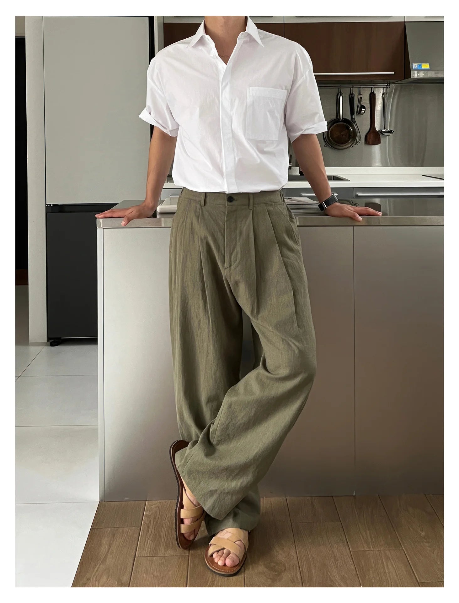 HEARUJOY  -  Men's Korean Light Luxury Draped Linen Wide Leg Pants Leisure Button-down Solid Color Straight Premium Elegant Sweatpants M-3XL