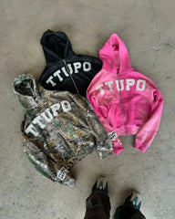 HEARUJOY  -  European and American Harajuku Retro Letter Embroidered Oversized Hoodie Men Camouflage Fashion, Loose Casual Pullover Women