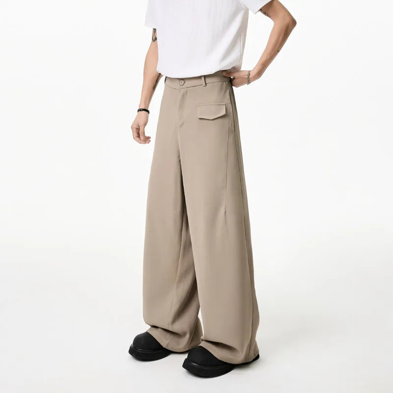 HEARUJOY  -  Khaki Black Suit Pants Men Fashion Society Mens Dress Pants Korean Loose Wide Leg Pants Mens Office Formal Trousers M-3XL