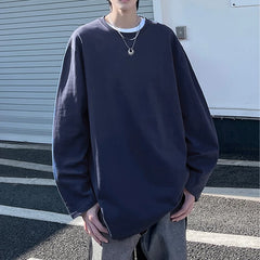 HEARUJOY  -  Autumn Men's Long Sleeve Cotton T Shirt Fashion Solid Loose T Shirts Mens Oversized Hip Hop Casual Mens Streetwear Top Tees