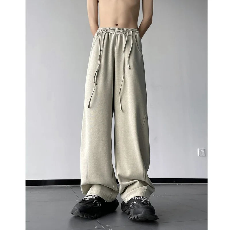 Hearujoy American High Street Straight Pants Trendy Fashion Autumn New Men's Solid Pocket Elastic Waist Drawstring Loose Sports Trousers