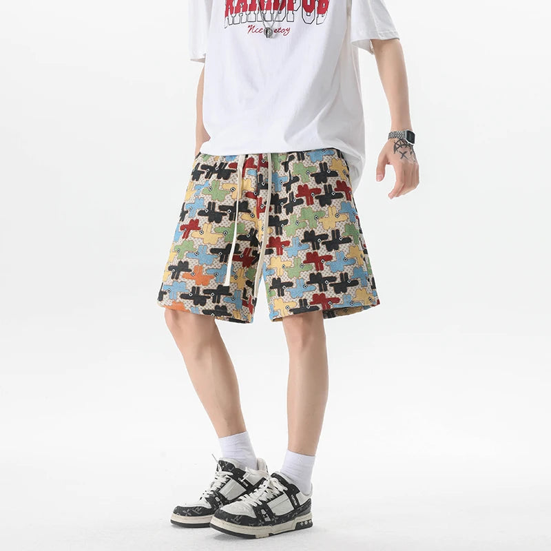 HEARUJOY  -  Summer Men Shorts Harajuku Casual Print Short Pants Beach Shorts patchwork Print Sports shorts Five Points Shorts