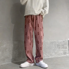 Hearujoy Baggy Corduroy Men Wide Pants Spring Fashion Design Print Trousers Hiphop Straight Sweatpants Oversized Bottoms Man Y2k Clothes