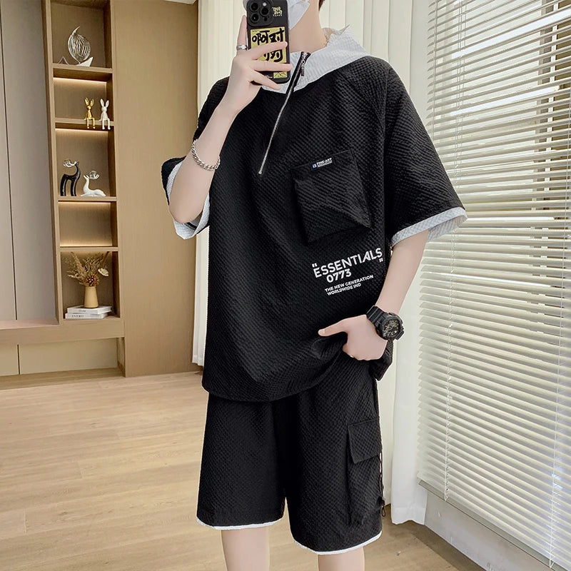 HEARUJOY  -  Summer 2 Pieces Set Tracksuit Men's Hoodies T-Shirt Shorts Harajuku Streetwear Oversized Men Sets Short Outfits Suits