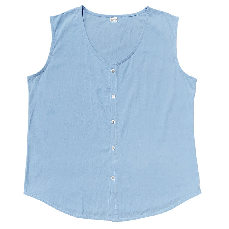 HEARUJOY  -  Summer Thin Button Casual Solid Color Linen Youth Vest Button Men's Sleeveless Tops