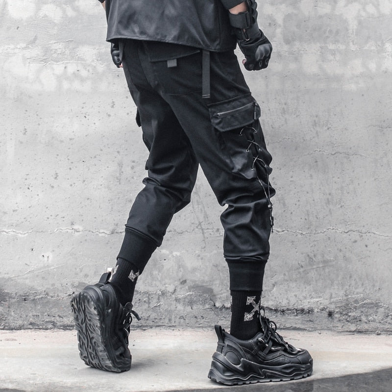 Hearujoy Tactical Functional Pants Joggers Men Pocket Drawstring Design Trousers Autumn Hip Hop Streetwear Harem Pant Black