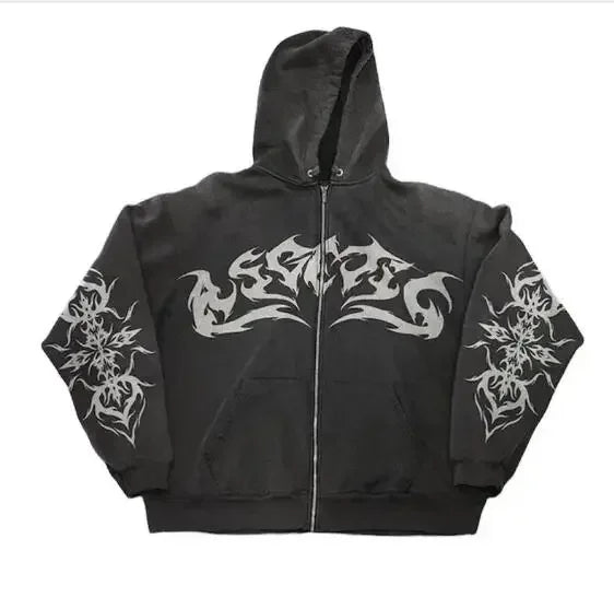 Hearujoy Street Men's Hoodie 2024 Casual Versatile Harajuku Style Y2K Zip Sweatshirt American Gothic Rock Skull Bones Oversized Hoodie