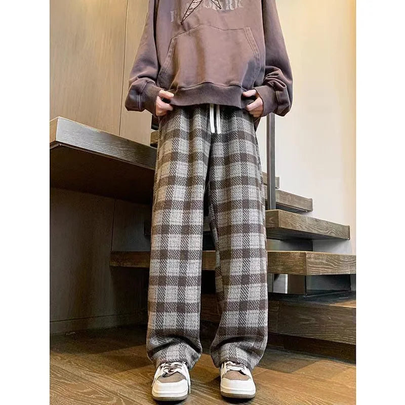 Hearujoy Green Plaid Pants Men Harajuku Winter Wide Leg Checked Trousers Male Oversize Big Size Casual Sweatpants Streetwear