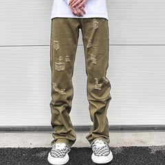 Hearujoy Frayed Hole Washed Green Color Baggy Jeans Pants Unisex Ripped Distressed Pantalones Hombre Casual Denim Trousers Oversized