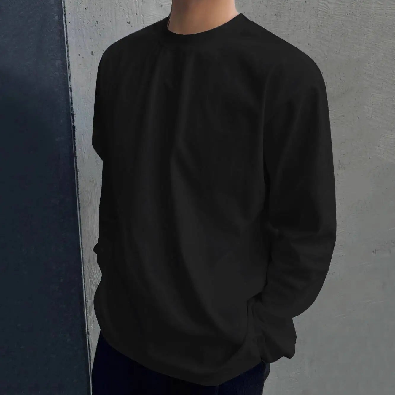 HEARUJOY  -  New Simple Men's T-shirts Round Collar Solid Color 2025 Autumn Korean Style Pullover Tees Long Sleeved Loose Male Tops