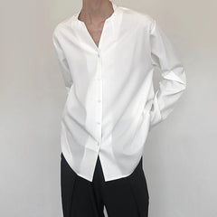 Hearujoy Mens Casual V-Neck Long-Sleeved Shirts Genderless 2024 Spring Summer New Fashion Solid Color Versatile Youth Trend Tops Unisex