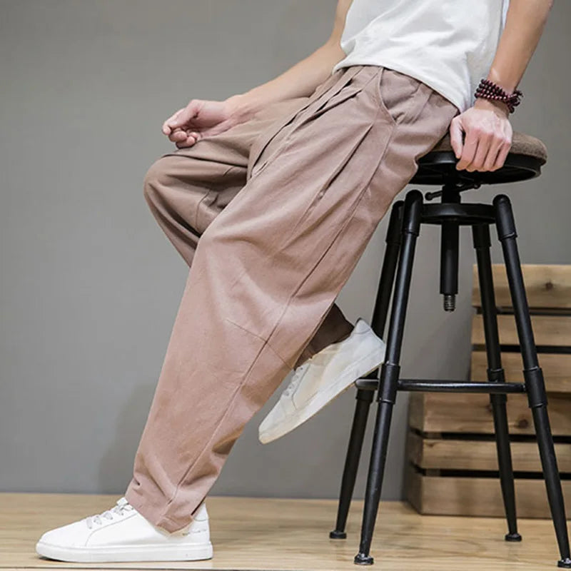 Hearujoy Spring Cotton Linen Pants Men Elastic Waist Casual Harem Pant Loose Sweatpants Traditional Chinese Trousers pantalons homme