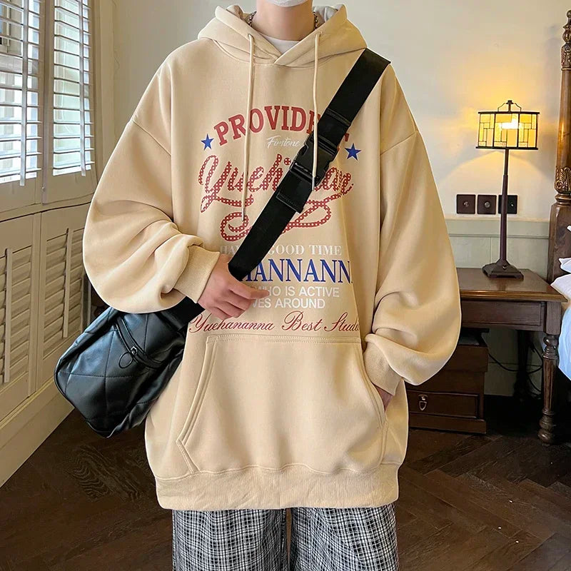 HEARUJOY  -  Men's Oversized Hoodie White With Hat 5XL Funny Hoodies Oversize for Men Letter Print Man Casual Wear Hoody Male Sweatshirt
