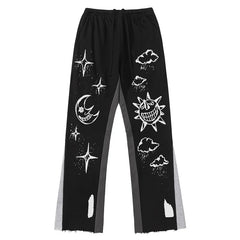 Hearujoy Harajuku Casual Pants with Print Men Sweatpants Patchwork Loose Black Wide Leg Trousers Male Streetwear Hip Hop