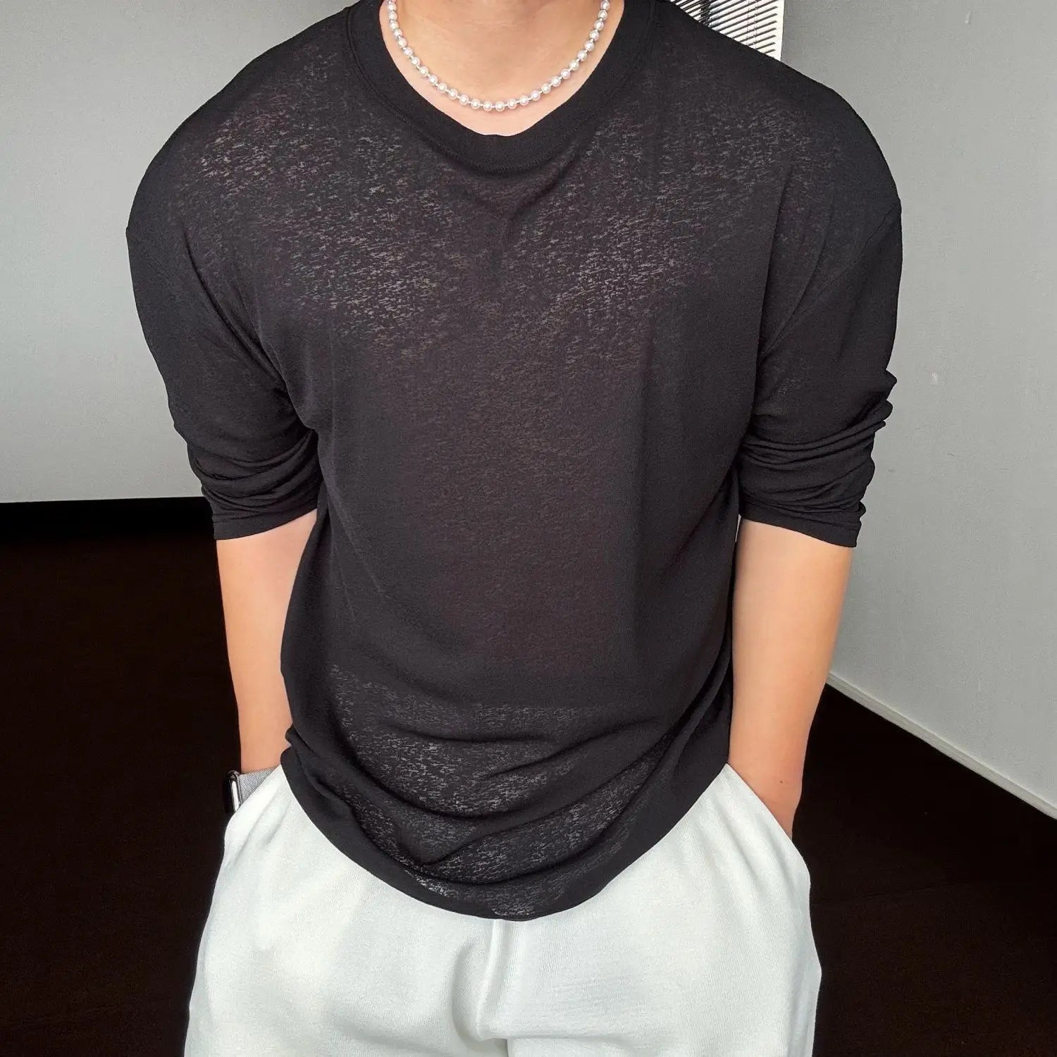 HEARUJOY  -  Thin Sunproof Pullover Long Sleeve Shirt Cool Mask Print T Shirt Men Loose Fit White Top