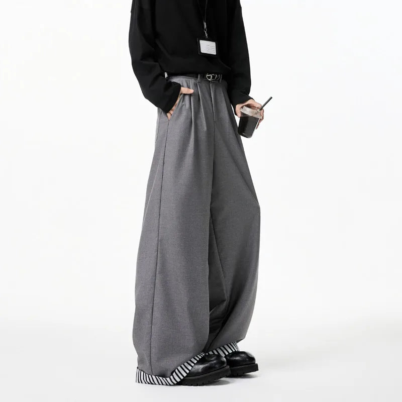 HEARUJOY  -  Grey Suit Pants Men Oversized Society Mens Black Dress Pants Korean Casual Loose Wide Leg Pants Mens Office Formal Trousers