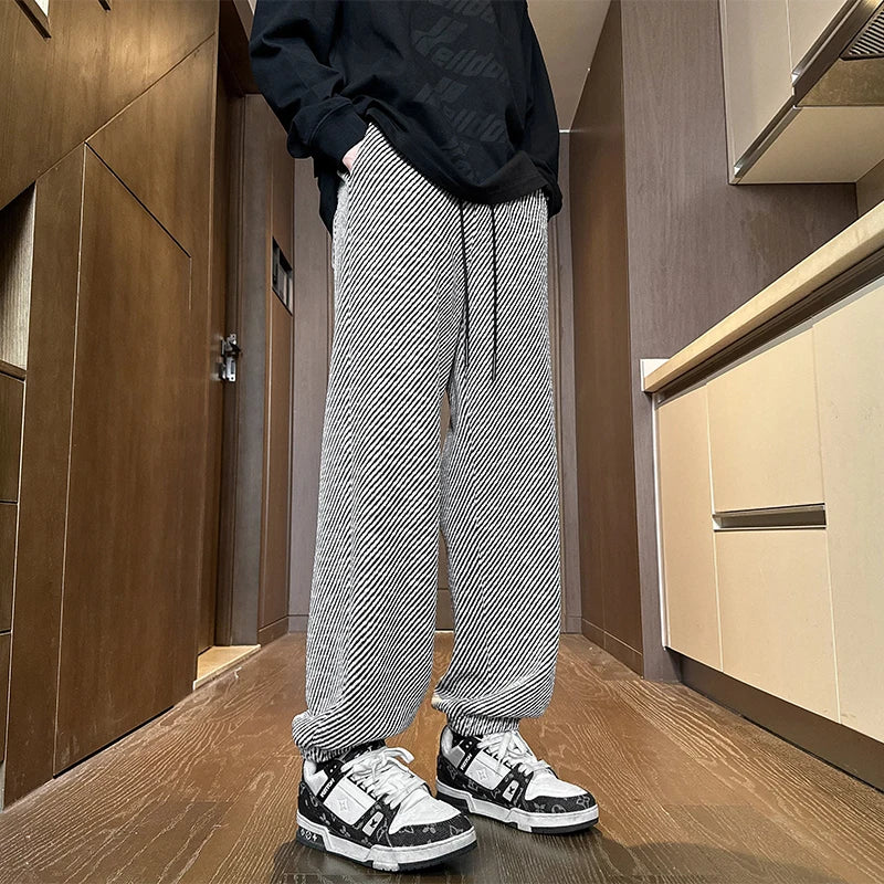 Hearujoy Streetwear Striped Sweatpants Men 2024 Spring New Casual Straight Harem Pants Men Korean Hip Hop Track Pants Plus Size 5XL-M