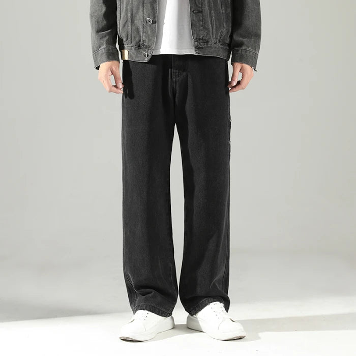 HEARUJOY  -  Men's Regular Straight-Leg Denim Jeans Oversized Black Denim Pants  Korean Streetwear Style Floor-Draping Fit Plus Size 40 Pants