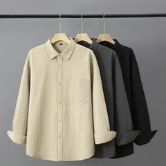 HEARUJOY  -  Mens Casual Waffle Shirts Long Sleeve Button Down Autumn Sold Color Loose Fit Shirts Jacket