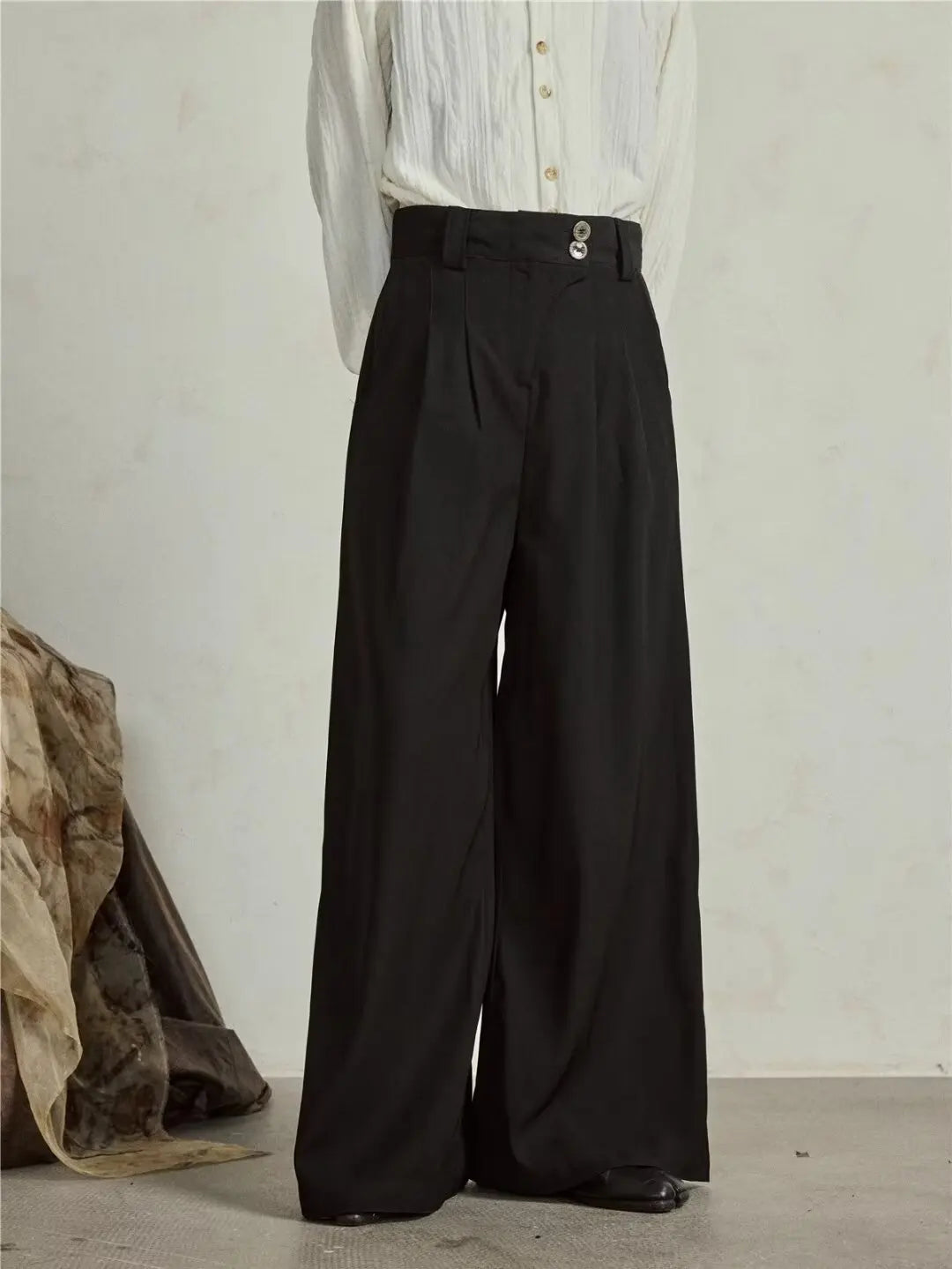HEARUJOY  -  Mens Wide Leg Pants Retro Simplicity High Waisted Fashion Straight Leg Suit Trousers Button Trend Solid Pantalones Thin