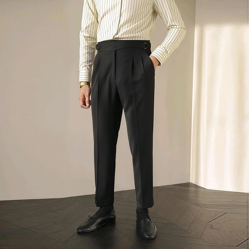 HEARUJOY  -  Men's Light Luxury Fitting Well Draped Baggy Suit Pants Casual Button-down Solid Color Straight Premium Elegant Dress Pants